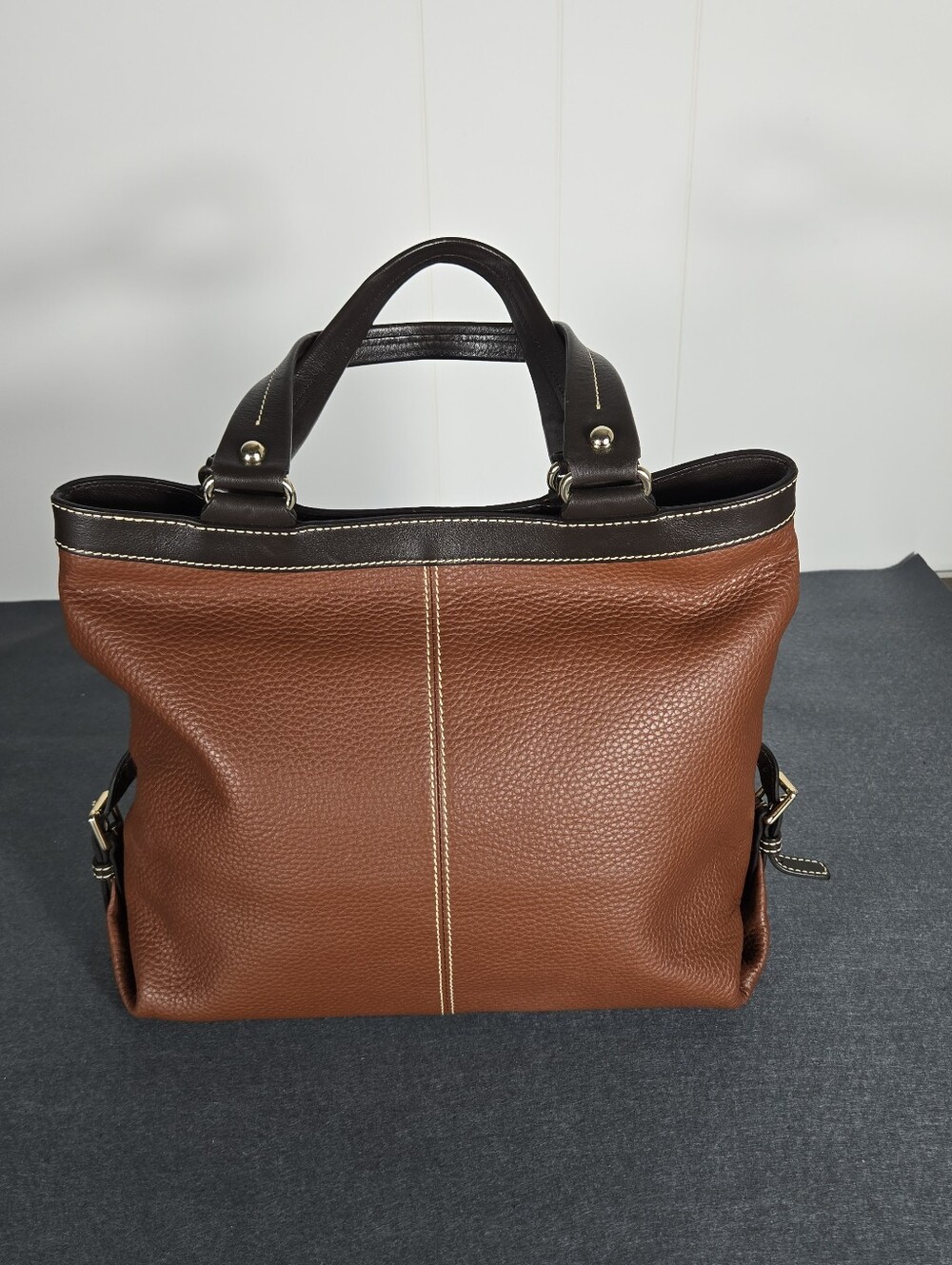 Dooney & Bourke Chestnut Brown Pebbled Leather Tote with Dark Trim - Picture 5 of 12